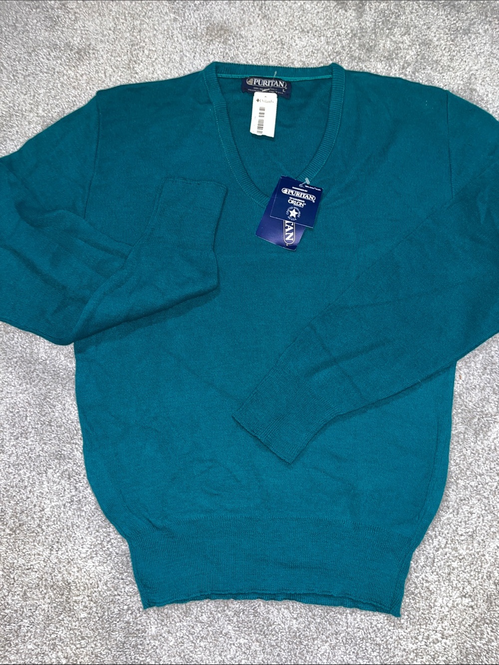 New Retro Vintage Puritan Sweater Green Pullover V Neck Orlon Acrylic NWT